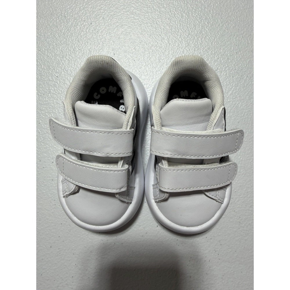 Adidas Grand Court Comfy Bubble Bottom White Black Stripe Sneakers Toddler 4K